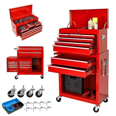 GustoWave 8-Drawer High Capacity Rolling Tool Chest, Removable Cabinet Storage Tool Box with Wheels, Detachable Toolbox with Lock