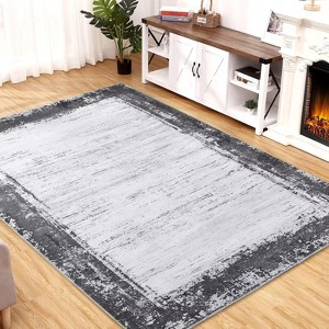COZONY Washable Modern Bordered Rug, Farmhouse Geometric Low Pile Non Slip Carpet for Nursery Dining Room Office - 1 of 4