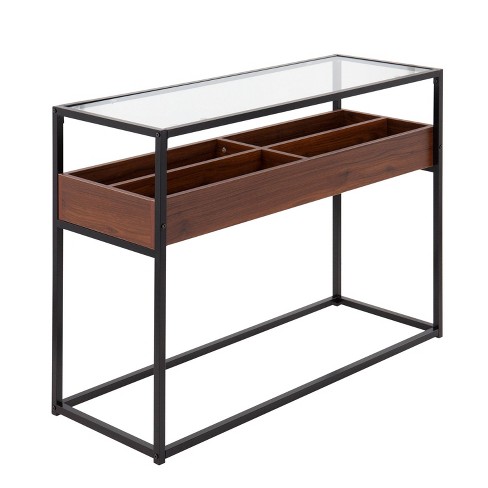 Walnut and deals glass console table