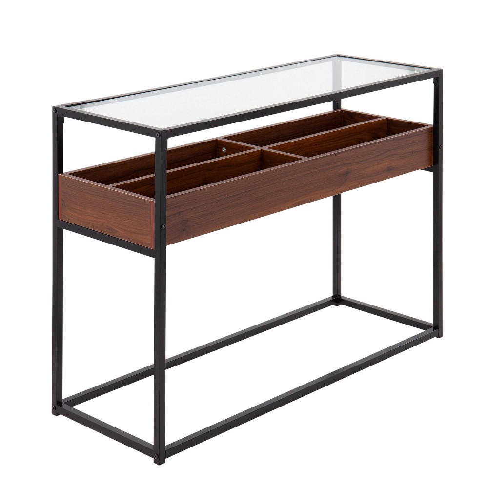 Photos - Coffee Table Display Tempered Glass/Steel/Wood Console Table Black/Walnut - LumiSource: