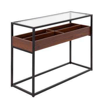 Display Tempered Glass/Steel/Wood Console Table Black/Walnut - LumiSource