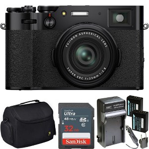 FUJIFILM X100V Digital Camera (Black) with Case | Sandisk 32GB Memory Card | 2x Spare Batteries & AC/DC Charger Bundle - 1 of 4