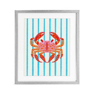 Stupell Industries Bright Crab on Stripes Framed Print Under Glass