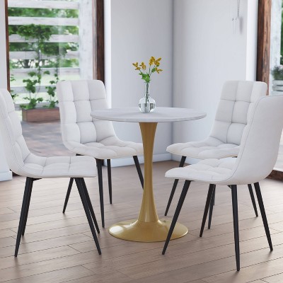 Contemporary Livia Round Marble & Wood Bistro Table in Grey/Gold