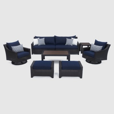 Deco Deluxe 8pc Sofa & Club Chair Seating Set Navy Blue - RST Brands