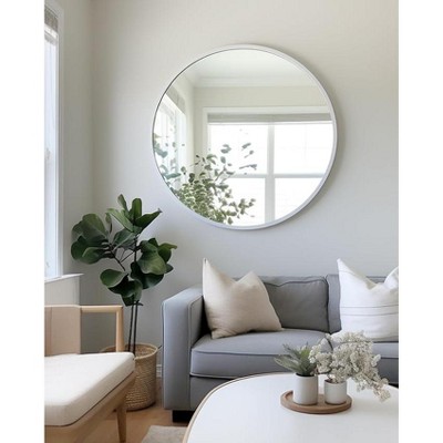 VYNXARIA Silver 42" x 42" Metal Round Bathroom Mirror,For Bedroom, Living Room ,Decorative Wall Mirror