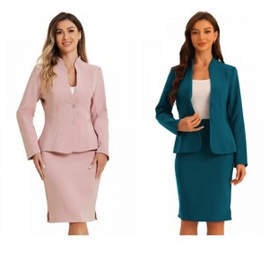 INSPIRE CHIC Women's Collarless Blazer and Formal Pencil Skirt Business Suit Set 2 Pcs 2 Packs - 1 of 4
