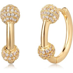 14K Gold-Plated Huggie Hoops with CZ Beads - Dainty & Hypoallergenic Minimalist Earrings for Women - 1 of 4