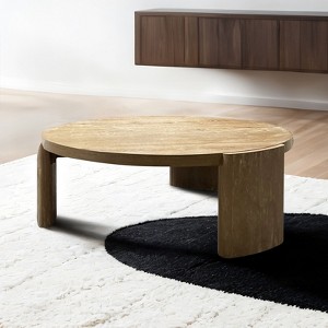 Modern Contemporary Style 1pc Round Coffee Table Panel Base Rubberwood Oak Finish - 1 of 1