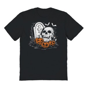 Rerun Island Men's Tombstone Skull Halloween Short Sleeve Graphic Cotton T-Shirt - 1 of 2