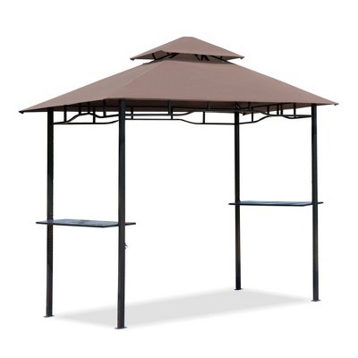 Outsunny 8' Patio BBQ Grill Gazebo Canopy with 2 Tier Flame Retardant Cover Large Storage Work Platform and Stylish Utility