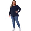 Women's Plus Size Crew Neck Front Tucks Detail Long Sleeve Solid Casual Basic Tunic Blouse - Agnes Orinda - 3 of 4