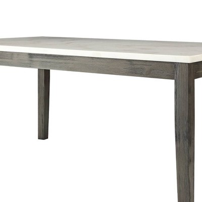 64" Gray Oak and White Marble Rectangular Dining Table