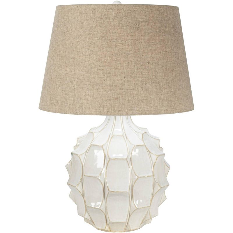 Possini Euro Design Cosgrove Modern Mid Century Table Lamp 26 1/2" High White Glazed Ceramic Light Brown Linen Drum Shade for Bedroom Living Room Home, 1 of 11