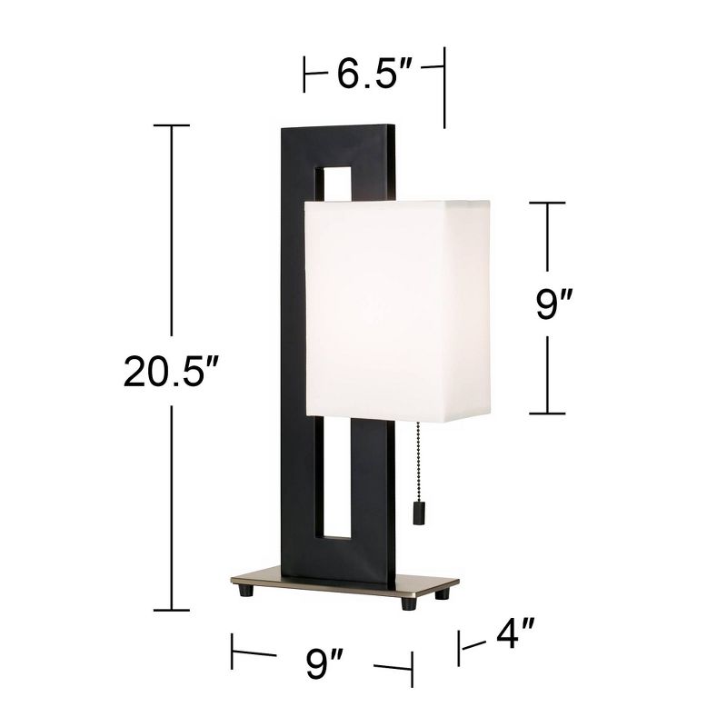 360 Lighting Floating Square 20 1/2" High Small Rectangular Modern Accent Table Lamp Pull Chain Black Metal Single White Shade Living Room Bedroom, 4 of 7