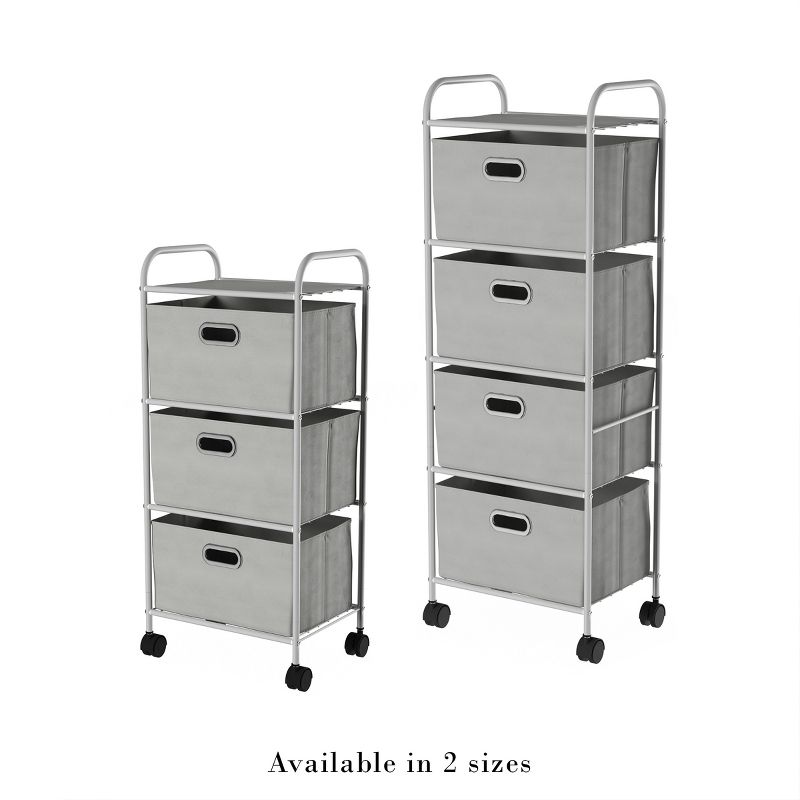 Rolling 3 Drawer Cart - Fabric Bin Storage Cart with Wheels and Metal Frame  Closet Drawers for Clothes, Home, or Office by Lavish Home (Gray), 5 of 7