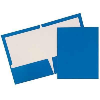 JAM Paper Laminated Glossy 2 Pocket Presentation Folders Blue 100/Box 385GBUB