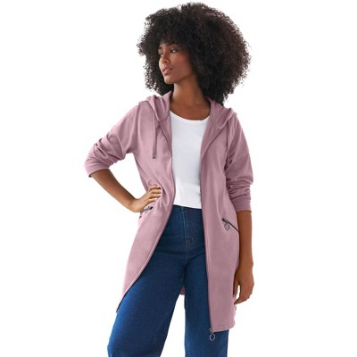 ellos Plus Size French Terry Zip-Front Hoodie With Zip Pockets