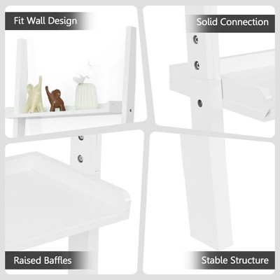 White 5-Tier Leaning Ladder Bookshelf with MDF Shelves