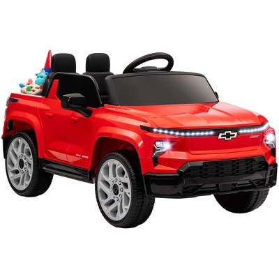 Qaba 12V Chevrolet Silverado EV RST Licensed Kids Electric Car with Parent Remote Control, Spring Suspension, Soft Start, Auxiliary Wheels, Red