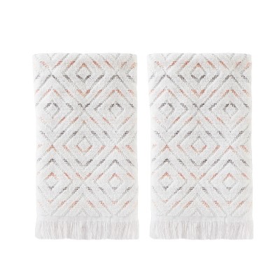 2pc Di Di Hand Towel Set White/Coral - Saturday Knight Ltd.