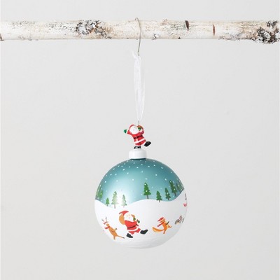 Sullivans Santa and Reindeer Ball Ornament 5.25"H White