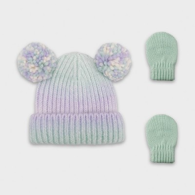 Baby Girls' 2pc Ombre Hat and Glove Sets - Cat & Jack™ Light Mint Green 0-6M