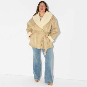 Women's Shawl Collar Shearling Coat - Wild Fable™ - 1 of 3