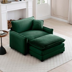 Corduroy Single Sofa with Footstool and Pillow, Deep Seat Lounge Chair for Living Room, Bedroom, Club - 1 of 4