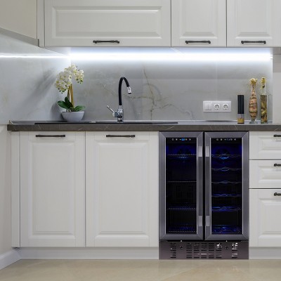 24" Black Stainless Steel Dual Zone Wine and Beverage Refrigerator