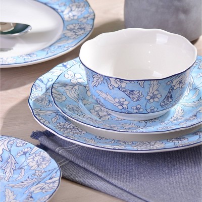 Cleremont Blue Floral Porcelain 12-Piece Dinnerware Set