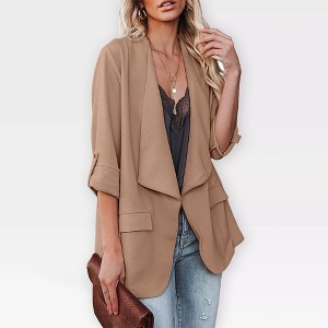 Womens Casual Blazer Jackets Roll Up Long Sleeve Open Front Jacket Loose Fit Longline Blazer Work Office Business Blazers - 1 of 4