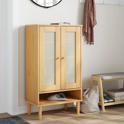 vidaXL Shoe Cabinet SENJA Rattan Look Brown 23.4 in.x13.8 in.x42.1 in. Solid Wood