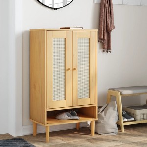 vidaXL Shoe Cabinet SENJA Rattan Look Brown 23.4 in.x13.8 in.x42.1 in. Solid Wood - 1 of 4