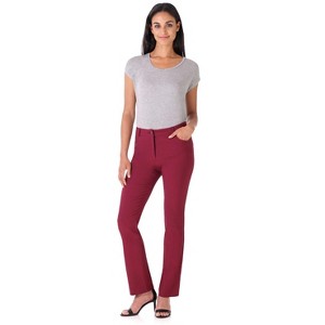 Rekucci Women’s 5 Pocket Straight Leg Pants with Stretch Waistband – Slim Fit Business Casual Trousers - Burgundy, 6 - 1 of 4