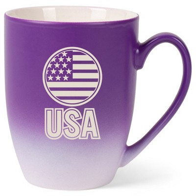 100 North United States of America 10 Ounce Purple and White Two Toned Ombre, Comfortably Fits Your Hands, Ceramic Tea Coffee Cup Mug, USA