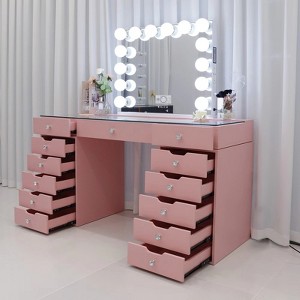 VANITII Eva Vanity Desk - 13 Storage Drawers, Full Light with LED Bulbs Bluetooth Mirror - 1 of 4