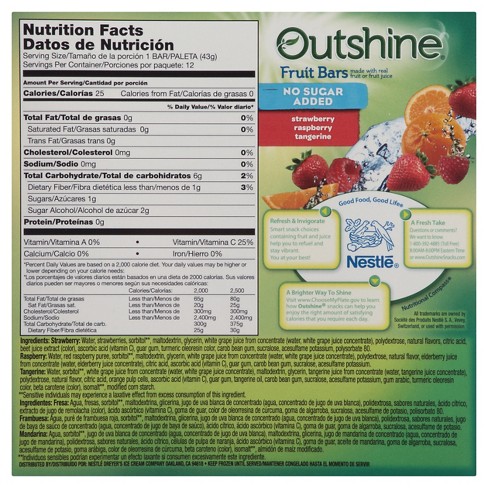 outshine nutrition fruit sugar facts bars popsicles added