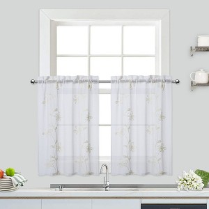 Floral Embroidered Voile Sheer Short Kitchen Curtains for Small Windows Bathroom - 1 of 4