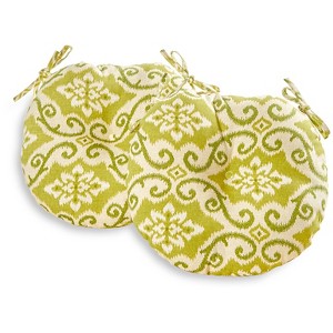 Set of Two 18" Shoreham Ikat Outdoor Bistro Chair Cushions - Kensington Garden: UV & Water-Resistant, Tufted - 1 of 4
