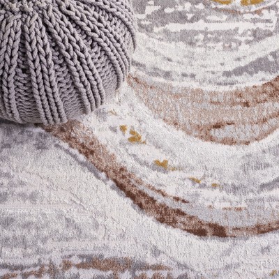 Artisan Abstract Beige and Brown Round Synthetic Rug