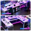 U Shaped Desk, 126 Inch Gaming Desk with Monitor Stand and LED Lights, Reversible Shaped Large Computer Desk with Power Outlets - 3 of 4