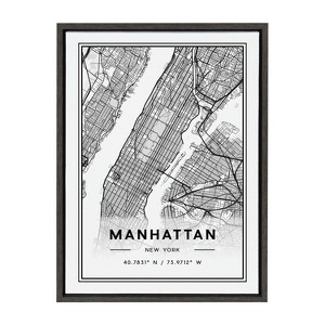 Kate and Laurel Sylvie Manhattan Modern Map Framed Canvas by Jake Goossen, 18x24, Dark Gray - 1 of 4