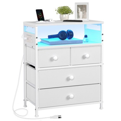 Hausource Nightstand Bedside Table：4 Drawer,2 Tier Shelf,Charging Station