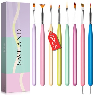 Saviland Professional 8PC Nail Art Kit - Gel Liner Brush & Double Dotting Pens for Acrylic Nails, Salon & Home DIY Manicure. (Size: 8 Count)