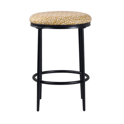 Sleek Golden Yellow 21.7" Metal & Wood Upholstered Barstool