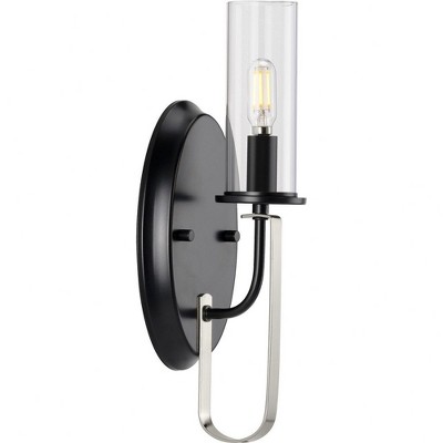 Progress Lighting Riley Collection One-Light Wall Bracket, Matte Black, Clear Glass Shade