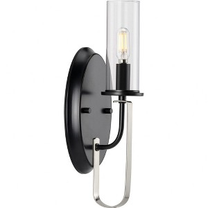 Progress Lighting Riley Collection One-Light Wall Bracket, Matte Black, Clear Glass Shade - 1 of 2