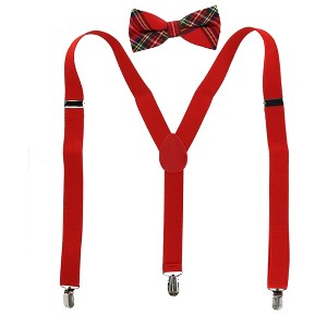 CTM Men's Plaid Print Bow Tie with Solid Suspender Set - 1 of 4