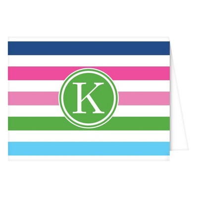 10ct Folded Notes - Preppy Stripe Monogram - K